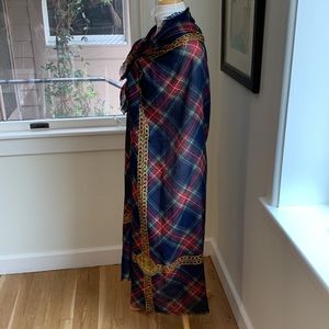 Authentic Rare vintage Chanel silk and cashmere tartan plaid shawl scarf wrap XL